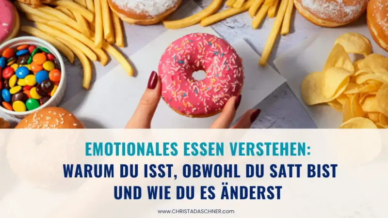 verschiedene Süßigkeiten und Snacks mit rosa Donut, um Emotionales Essesn zu verstehen, Ursachen-Auswirkungen-Lösungen von Christa Daschner