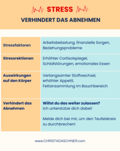 christa daschner - stressfaktioren, stressreaktionen und auswirkungen auf den Körper, wie stress das abnehmen verhindert