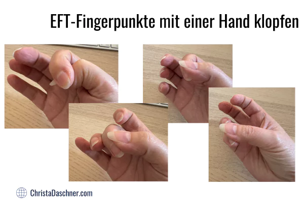 Ansicht, wie die Fingerpunkte mit einer Hand geklopft werden können, Daumen auf Finger, Finger auf Daumen - Christa Daschner