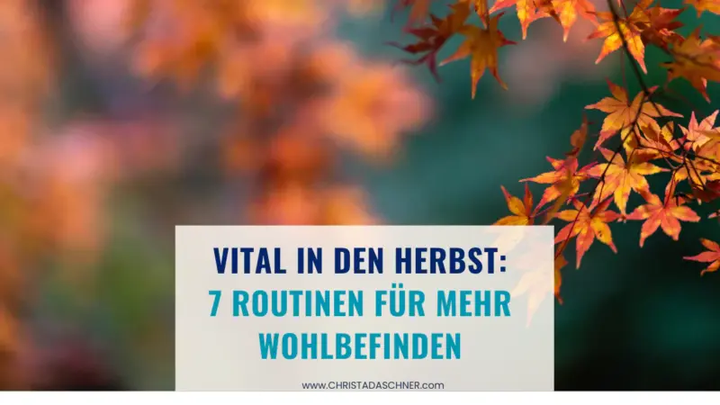sonniger herbstwald mit dem Titel - vital in den herbst - 7 routinen für mehr wohlbefinden