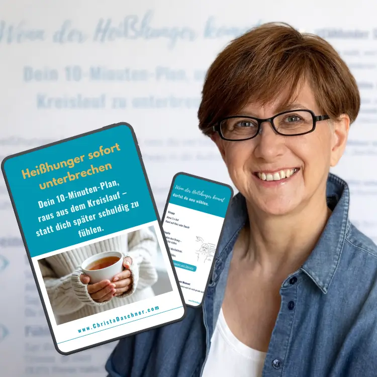 Christa Daschner zeigt den 10 Minuten Plan, um Heisshunger sofort zu unterbrechen